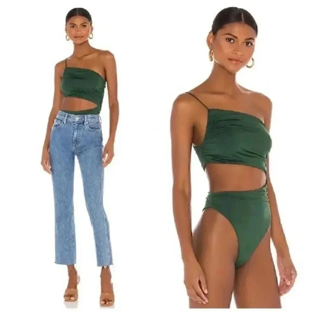 Revolve Superdown Veronica Cut Out Forest Green Bodysuit Size Small 